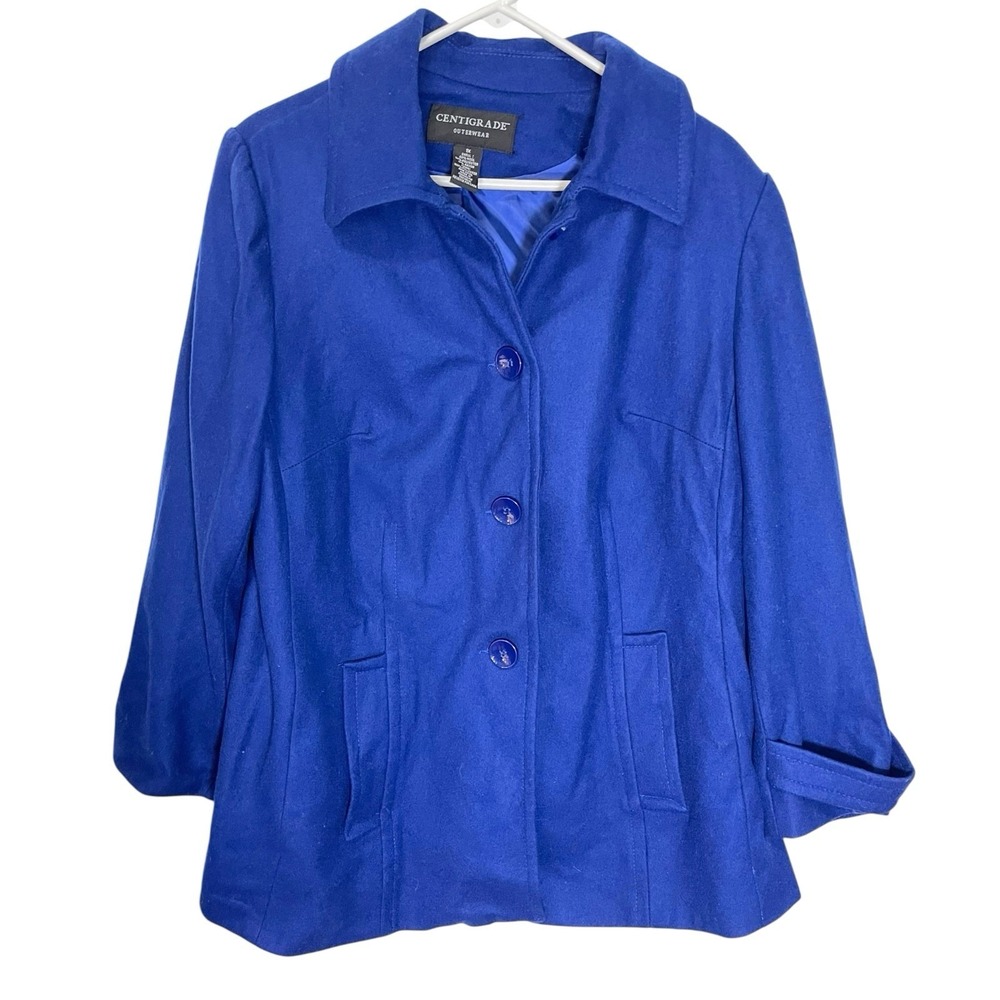 Centigrade 1X Wool Blend Long Coat Outerwear‎ Lined Pea Coat Large Button